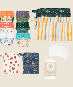 Ett stort paket för den som vill prova på ocketblöjor med påsar och bambupapper och tvättlappar