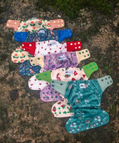 sex färgglada pul-skal på rad